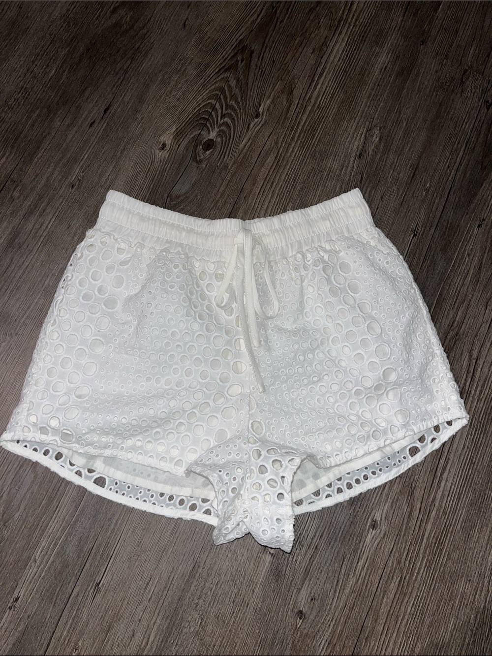 HEARTLOOM White Eyelet High-Waist Drawstring Shorts